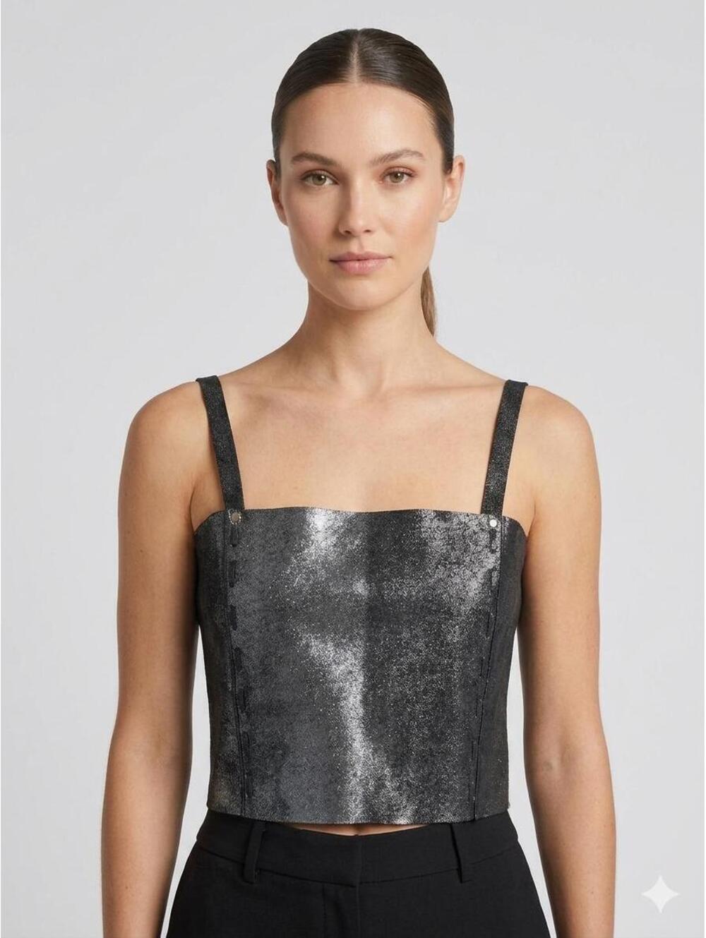 Handmade Metallic Leather Crop Top: Argentinian Leather Bustier